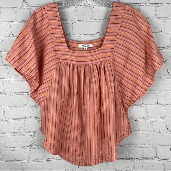 MADEWELL Butterfly Cotton Striped Lightweight Top in Slope Stripe, size XXS - Picture 2 of 14